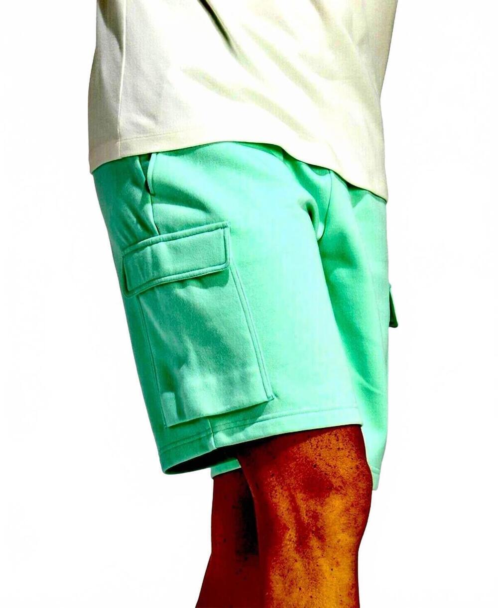 NEW ADIDAS elastic drawstring waist cargo sweatpant shorts in opal green